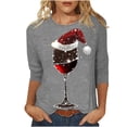thumbnail image 1 of GA WEIHUA Clearance,Womens Vintage Christmas Shirts Wine Glass Graphic Tee Tops 2024 Casual Crewneck 3/4 Sleeve Tops Tees Blouses women shirts cotton(Gray,XX-Large), 1 of 4