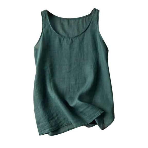 GA WEIHUA Crewneck Tank Tops for Women Summer Breathable Sleeveless Tee Shirt Loose Fit Lightweight Thin Shirts Lounge Beachwear(Green,XL)