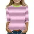 thumbnail image 1 of GA WEIHUA Cute Striped Shirt for Girls Stretch 3/4 Sleeve Tops Kids and Toddler Basic Crewneck Tops Blouses 2025 Summer Loose Trendy Preppy Tshirts(Pink,11 Years), 1 of 4