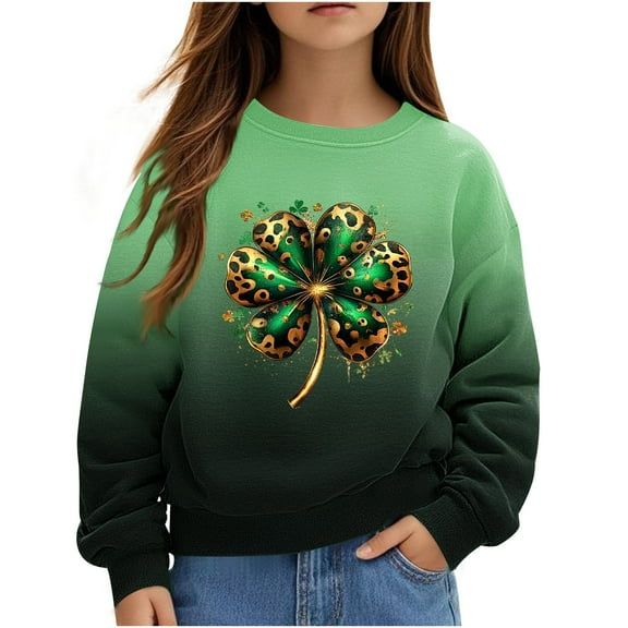 GA WEIHUA Girl Boy Toddler St. Patrick's Day Shirt Cute Clover Print Crew Neck Long Sleeve Sweatshirt Casual Irish Shamrock Pullover Tops(Army Green,3 Years)