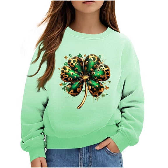 GA WEIHUA Girl Boy Toddler St. Patrick's Day Shirt Cute Clover Print Crew Neck Long Sleeve Sweatshirt Casual Irish Shamrock Pullover Tops(Mint Green,2 Years)