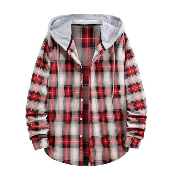 GA WEIHUA Men's Flannel Hoodie Shirts Casual Long Sleeve Plaid Jacket Classic Fit Button Down Fall Fashion Shirt(Hot Pink,S)