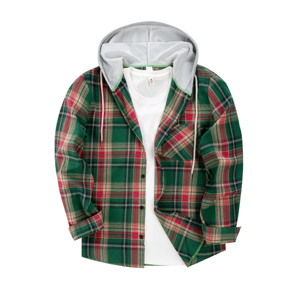 GA WEIHUA Men's Flannel Hoodie Shirts Casual Long Sleeve Plaid Jacket Classic Fit Button Down Fall Fashion Shirt with Pocket(Army Green,XL)