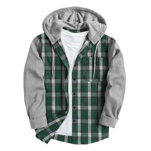 GA WEIHUA Men's Flannel Shirt Jacket Plaid Hoodies Sweatshirt Long Sleeve Casual Regular Fit Button Down Shirts Fall Lightweight Drawstring Hooded Clothes(Green,XXXL)
