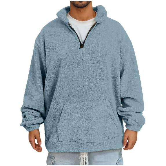 GA WEIHUA Deals,Mens Fuzzy Sherpa Sweatshirt Quarter Zip Warm Fleece Sweatshirts Chunky Fall Winter Thermal Pullover Casual Sweater(Blue,S)