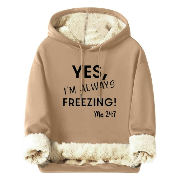 GA WEIHUA Mens Sherpa Lined Hoodie Heavy Weight Warm Winter Sweatshirts Fashion Drawstring Letter Pullover Tops Thermal Comfy Casual Pullover Shirts(Khaki,S)