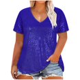 thumbnail image 1 of GA WEIHUA Plus Size Sequin Tops for Women Short Sleeve Glitter Shirts V-Neck Party Sparkly Tunics 2025 Fashion Concert Party Disco Shirt Blouse(Pink,XXL), 1 of 5