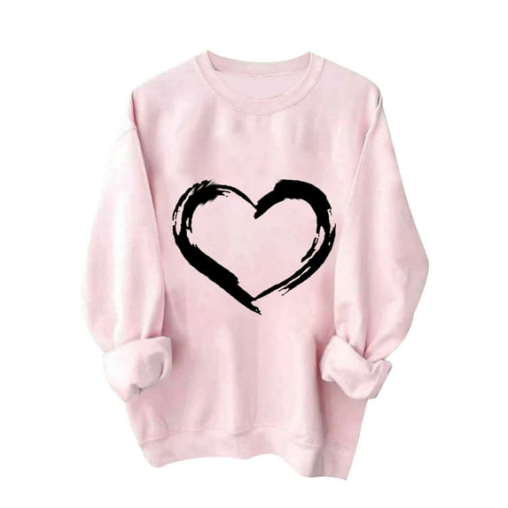 GA WEIHUA Deals,Valentines Sweatshirts for Women Cute Long Sleeve Pullover Crewneck Casual Holiday Tops Trendy Love Heart Graphic Sweatshirt(Pink,XL)