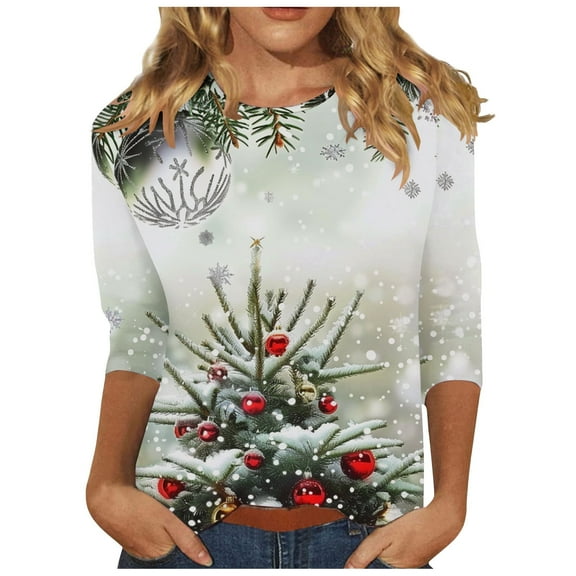 GA WEIHUA Women's 3/4 Sleeve Raglan Printed T Shirt Funny Christmas Tunic Tops Blouse Merry Christmas Glitter Graphic Tees(White,XX-Large)