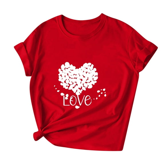 GA WEIHUA Womens Love Heart Raglans T-Shirts Casual Short Sleeve Valentine's Day Graphic Tees Tops Cute Graphic T Shirts Fashion Gifts for Her(Red,XL)