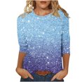 thumbnail image 1 of GA WEIHUA Deals,Womens Tops Summer Casual 3/4 Length Sleeve Shirts Gradient Glitter Print Tunics Trendy Crewneck Tees Loose Three Quarter Cute T Shirt Shirts(Multicolor,Blouses S), 1 of 4