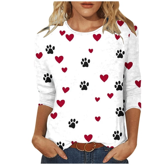 GA WEIHUA Dog Paw Tops Womens 3/4 Length Sleeve Dog Mom Graphic Tees Tops Crewneck Shirts Dog Mom T Shirts Dog Owner Lover Gifts(Pink,S)