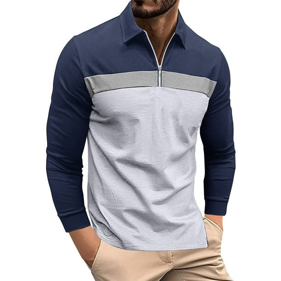 GA WEIHUA Fall Men's Quarter Zip Polo Shirts Cotton Long Sleeve Golf T Shirts Vintage Slim Fit Tops(White,L)