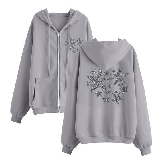 GA WEIHUA Flash Deals,Oversized Sweatshirt for Women Drop Shoulder Long Sleeve Fleece Pullover Trendy Full Zip Up Hoodies Casual Printed Pullover Top(Gray,3X-Large)
