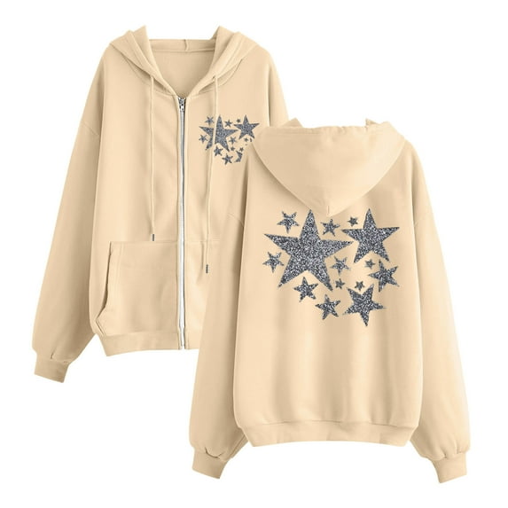GA WEIHUA Flash Deals,Oversized Sweatshirt for Women Drop Shoulder Long Sleeve Fleece Pullover Trendy Full Zip Up Hoodies Casual Printed Pullover Top(Khaki,X-Large)