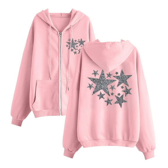 GA WEIHUA Flash Deals,Oversized Sweatshirt for Women Drop Shoulder Long Sleeve Fleece Pullover Trendy Full Zip Up Hoodies Casual Printed Pullover Top(Pink,3X-Large)