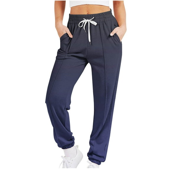 GA WEIHUA Flash Deals,Plus Size Sweatpants Women Trendy Fashion Gradient Sweatpant High Waisted Drawstring Pants with Pockets(Navy,Large)