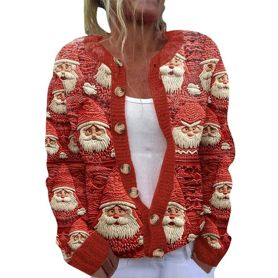 GA WEIHUA Flash Deals,Ugly Christmas Sweater for Women Cute Xmas Santa Claus Cable Knit Sweaters Long Sleeve Open Front Cardigan Winter Button Down Coats Outerwear Jackets(Multicolor,XXXXXL)