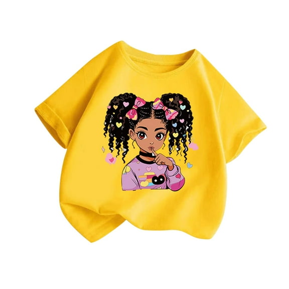 GA WEIHUA Girls Cute Graphic Tops Toddler Short Sleeve T Shirts Casual Loose Fit Crewneck Tees Funny Printed Summer Shirts(Yellow,12 Years)Reduced