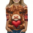 thumbnail image 1 of GA WEIHUA Girls' Shirts Funny 3D Cow Heart Print Tops Summer Crewneck 3/4 Sleeve Tees for Toddler Comfy Printed Casual Blouses Graphic Tees(Multicolor,11 Years), 1 of 4
