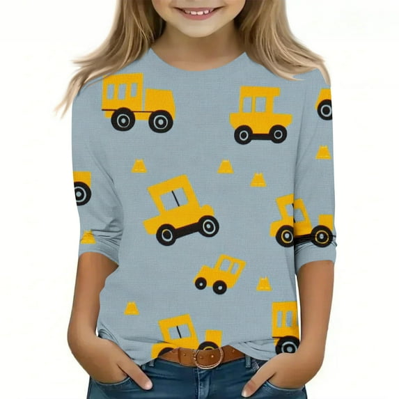 GA WEIHUA Girls' Shirts Funny 3D Cow Heart Print Tops Summer Crewneck 3/4 Sleeve Tees for Toddler Comfy Printed Casual Blouses Graphic Tees(Multicolor,9 Years)