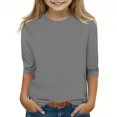 thumbnail image 1 of GA WEIHUA Girls Tops 3/4 Sleeve Shirts Cute Solid Three Quarter Length Tunic Tees Toddler Kids Casual Loose Fit Crewneck T Shirts Blouses(Gray,5 Years), 1 of 5