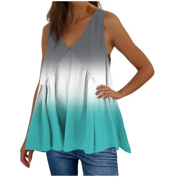 GA WEIHUA Gradient Color Flowy Tank Tops for Women Loose Fit Camisole Plus Size Ladies Sleeveless Shirts(Sky Blue,M)