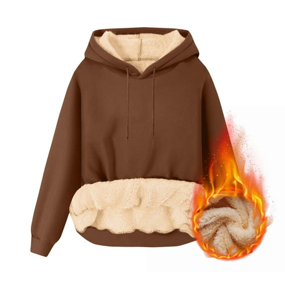 GA WEIHUA Heavyweight Hooded Men Thick Warm Sherpa Lined Sweatshirts Fleece Pullover Winter Long Sleeve Plain Hooded Sweatshirt(Brown,M)