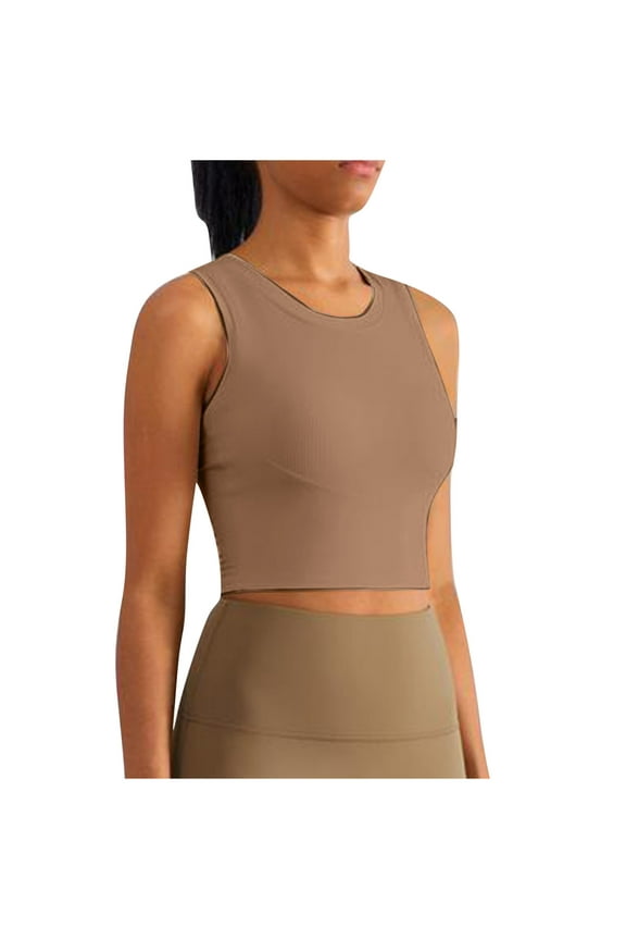 Longline Ribbed Sports Bras for Women 2025 Summer Basic Sleeveless Workout Tank Tops Casual Crewnekc Gym Yoga Exercise Shirt Clothes(Coffee,XL)