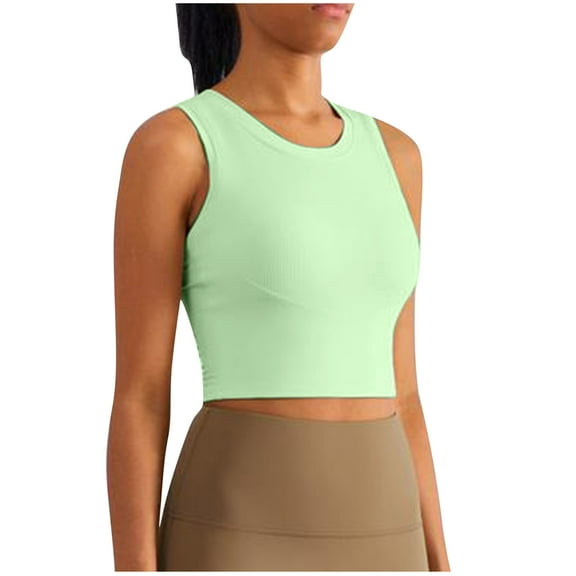 GA WEIHUA Longline Ribbed Sports Bras for Women 2025 Summer Basic Sleeveless Workout Tank Tops Casual Crewnekc Gym Yoga Exercise Shirt Clothes(Green,S)Reduced