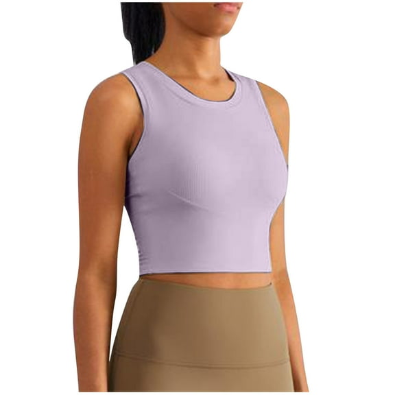 GA WEIHUA Longline Ribbed Sports Bras for Women 2025 Summer Basic Sleeveless Workout Tank Tops Casual Crewnekc Gym Yoga Exercise Shirt Clothes(Purple,XL)Reduced