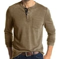 thumbnail image 1 of GA WEIHUA Men's Henley Shirt Long Sleeve Casual Classic Tee Soft Button Cotton T-Shirt(Khaki,M), 1 of 4