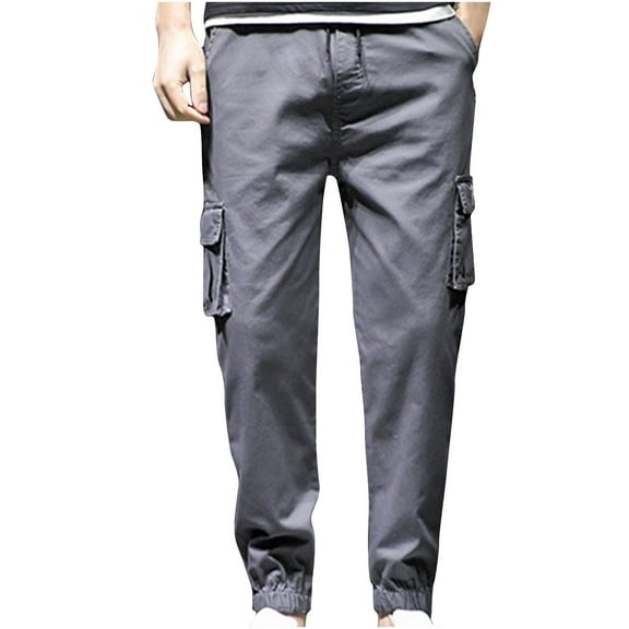 GA WEIHUA Mens Cargo Pant Trendy Outdoor Hiking Pants for Men Drawstring Cargo Joggers Pants Workout Joggers Sweatpants Casual Tapered Stretch Twill Pant with Multi Pockets ,Gray,XXL