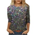 thumbnail image 1 of GA WEIHUA 3/4 Sleeve Tops for Women Trendy Crewneck Shirts Ladies Button Blouses Basic Graphic Sparkle Tees Loose Sequin Blouse Trendy Clothes(Black,Blouses S), 1 of 4