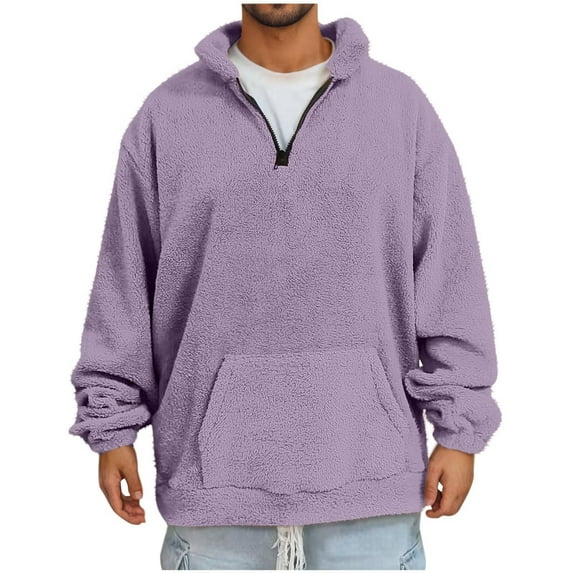 GA WEIHUA Online Deals,Mens Fuzzy Sherpa Sweatshirt Quarter Zip Warm Fleece Sweatshirts Chunky Fall Winter Thermal Pullover Casual Sweater(Purple,L)
