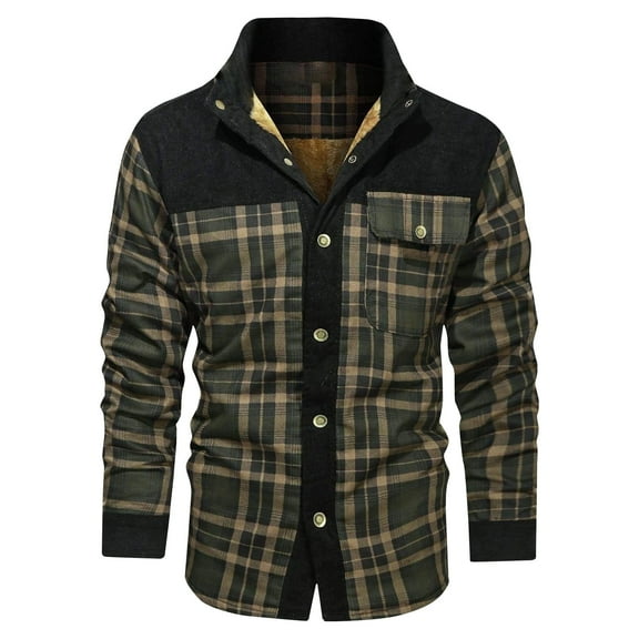 GA WEIHUA Mens Sherpa Plaid Coats Fleece Lined Flannel Shirt Jacket Thick Winter Jackets with Pocket(Green,S)