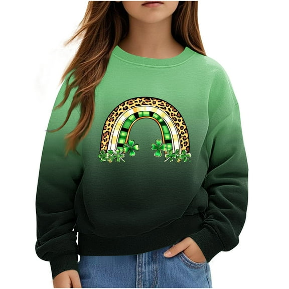 GA WEIHUA St Patricks Day Sweatshirt Toddler Girls Shamrock Sweater Notre Dame Shirts Kids Lucky Clover Top Irish Long Sleeve Pullover(Army Green,2 Years)