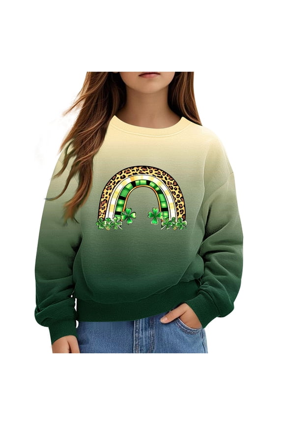 St Patricks Day Sweatshirt Toddler Girls Shamrock Sweater Notre Dame Shirts Kids Lucky Clover Top Irish Long Sleeve Pullover(Beige,5 Years)