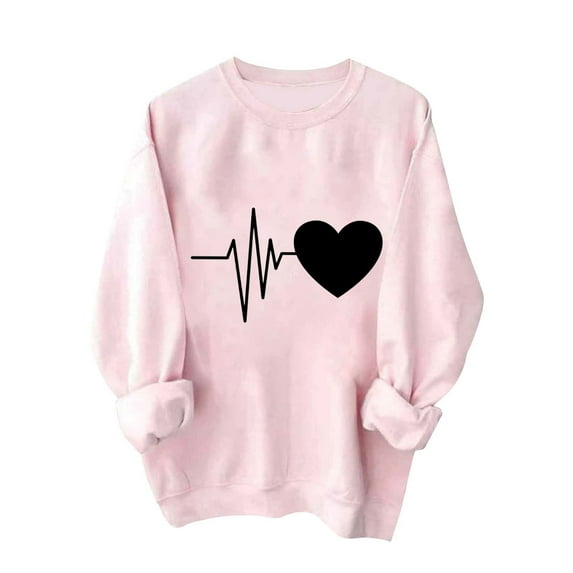 GA WEIHUA Online Deals,Valentine's Day Sweatshirt Women Funny Love Heart Graphic Shirts Casual Long Sleeve Valentine Pullover Tops Cute Crewneck Casual Tops(Pink,XXL)