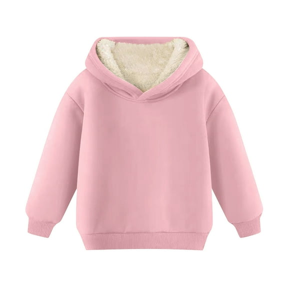 GA WEIHUA Winter Warm Sherpa Lined Hoodies for Toddler Gilr's Long Sleeve Comfy Sweatshirts Kids Heavyweight Classic Solid Color Pullover Tops(Pink,2 Years)