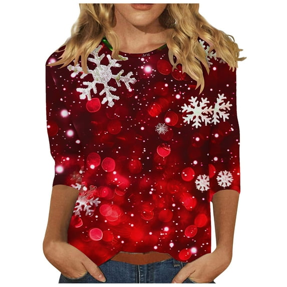 GA WEIHUA Online Deals,Women Sequin Sparkle Tops Xmas Tree Shimmer Glitter Shirt 3/4 Sleeve Cute T-Shirt Blouses Merry Christmas Shirts Womens Tops(Red,XX-Large)