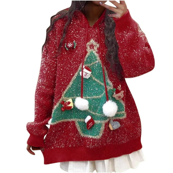 GA WEIHUA Women's Long Sleeve Knitted Pullover Ugly Christmas Crewneck Sweater Jumpers(Red,S)