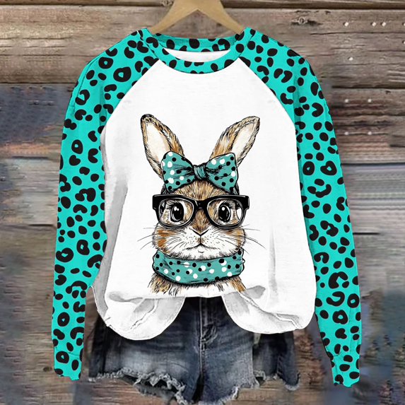 GA WEIHUA Online DealsColorful Easter Sweatshirt Women Cute Bunny Printed Shirts Color Block Crewneck Long Sleeve Pullover Tops Bunny Easter Fit Casual Sweatshirts(Purple,M)