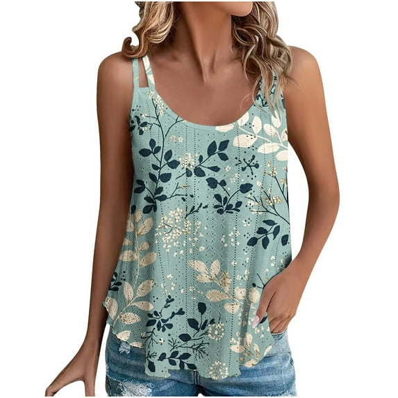 GA WEIHUA Plum Blossom Tank Tops for Women Sleeveless Square Neck Camisoles Eyelet Embroidery Cami Tops Shirt Summer Loose Fit Flowy Shirts(Blue,XXXL)
