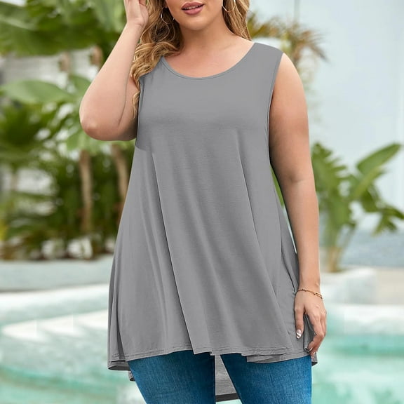 GA WEIHUA Plus Size Womens Tank Top Sleeveless Loose Fit Dressy Tunics V Neck Flowy Camisoles Cami Shirt 2025 Summer Tunic Tees for Ladies(Gray,XXL)
