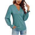 thumbnail image 1 of GA WEIHUA Puff Long Sleeve Tops for Women Causal Waffle Knit V Neck Shirts Solid Color Ruffle Tunic Top 2024 Fall Outfits Fashion Clothes Basic Tee Tops Blouse,Army Green,L, 1 of 3