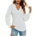 thumbnail image 1 of GA WEIHUA Puff Long Sleeve Tops for Women Causal Waffle Knit V Neck Shirts Solid Color Ruffle Tunic Top 2024 Fall Outfits Fashion Clothes Basic Tee Tops Blouse,White,L, 1 of 3