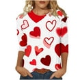 thumbnail image 1 of GA WEIHUA Reduced,2025 Valentine's Day Shirts Women Comfy 3/4 Sleeve T Shirts Cute Love Heart Graphic Tees Blouses(White,L), 1 of 5