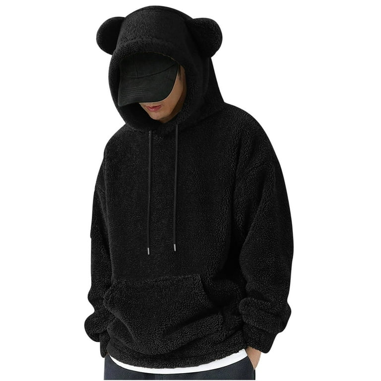 GA WEIHUA Reduced,Cute Teddy Bear Ears Hoodie for Men Fuzzy Sherpa