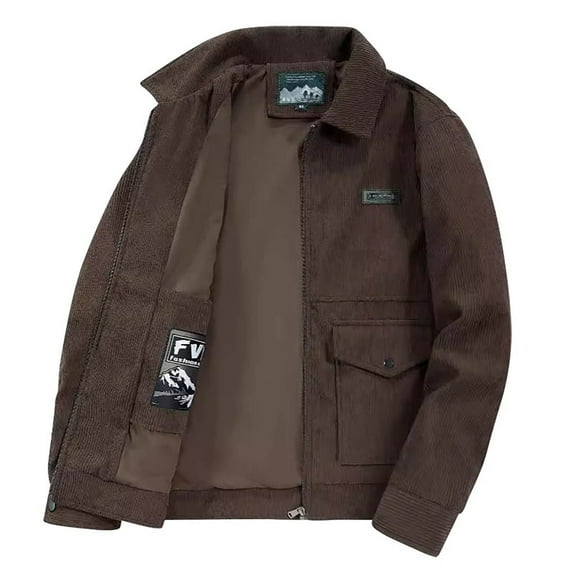 GA WEIHUA Reduced,Men's Full Zip Corduroy Jacket Long Sleeve Warm Winter Coat for Men Vintage Lapel Collar Trucker Shacket Comfy Soft Outdoor Coats(Coffee,M)